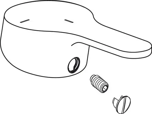 Griffset von Ideal Standard, bestehend aus einem runden Griff mit abgerundetem Ende und zwei dazugehörigen Schrauben. Entwurf in einfacher Form.